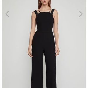 BCBG black jumpsuit pleather trimmed